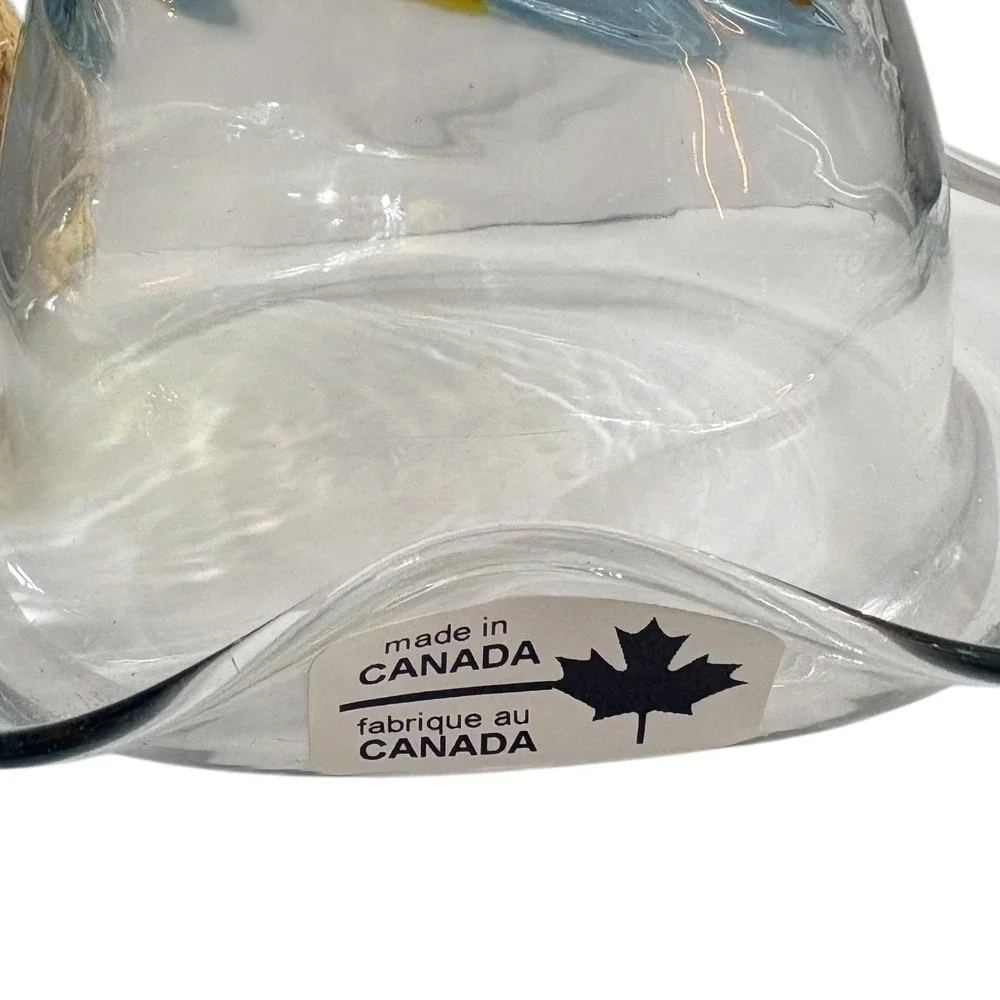 Hand Blown Art Glass Hummingbird Feeder With Rope Hanger Made In Canada